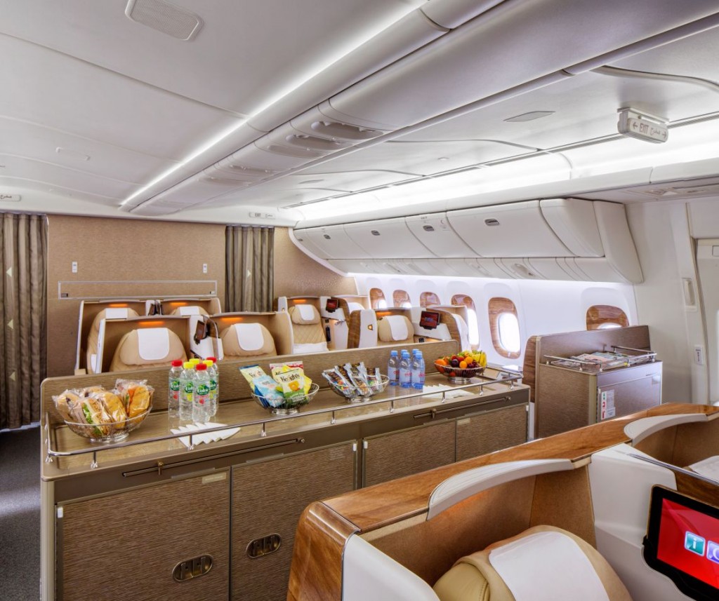Emirates has unveiled a new Business Class cabin and configuration on its Boeing 777-200LR aircraft, with new wider seats laid out in a 2-2-2 configuration.